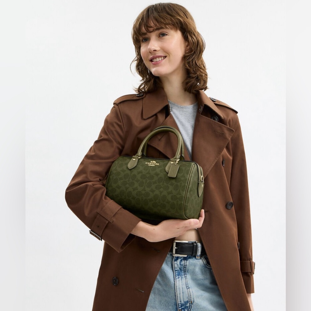Coach Rowan Satchel Bag Olive/Gold hardware Signature Top Handle Crossbody NWT - Picture 12 of 14